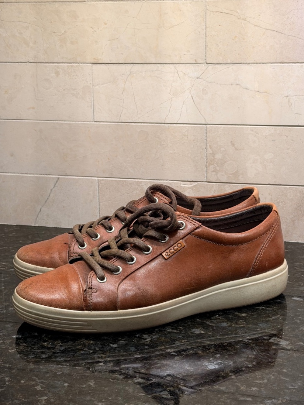 ECCO Soft 7 Men's Leather Sneakers - Cognac Brown